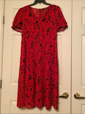 SHEIN Red Midi Dress with Black Spot Print - XL